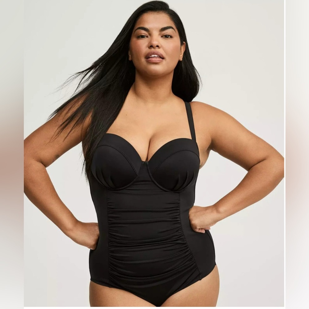 NWT Torrid Slim Fix Strappy Demi Cup 2 (2X) DD/F Swimsuit Push-Up 1-piece Black